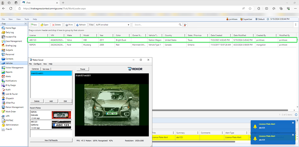 ALPR API_LPR Alert Ticker in iTrak and Rekor Stream